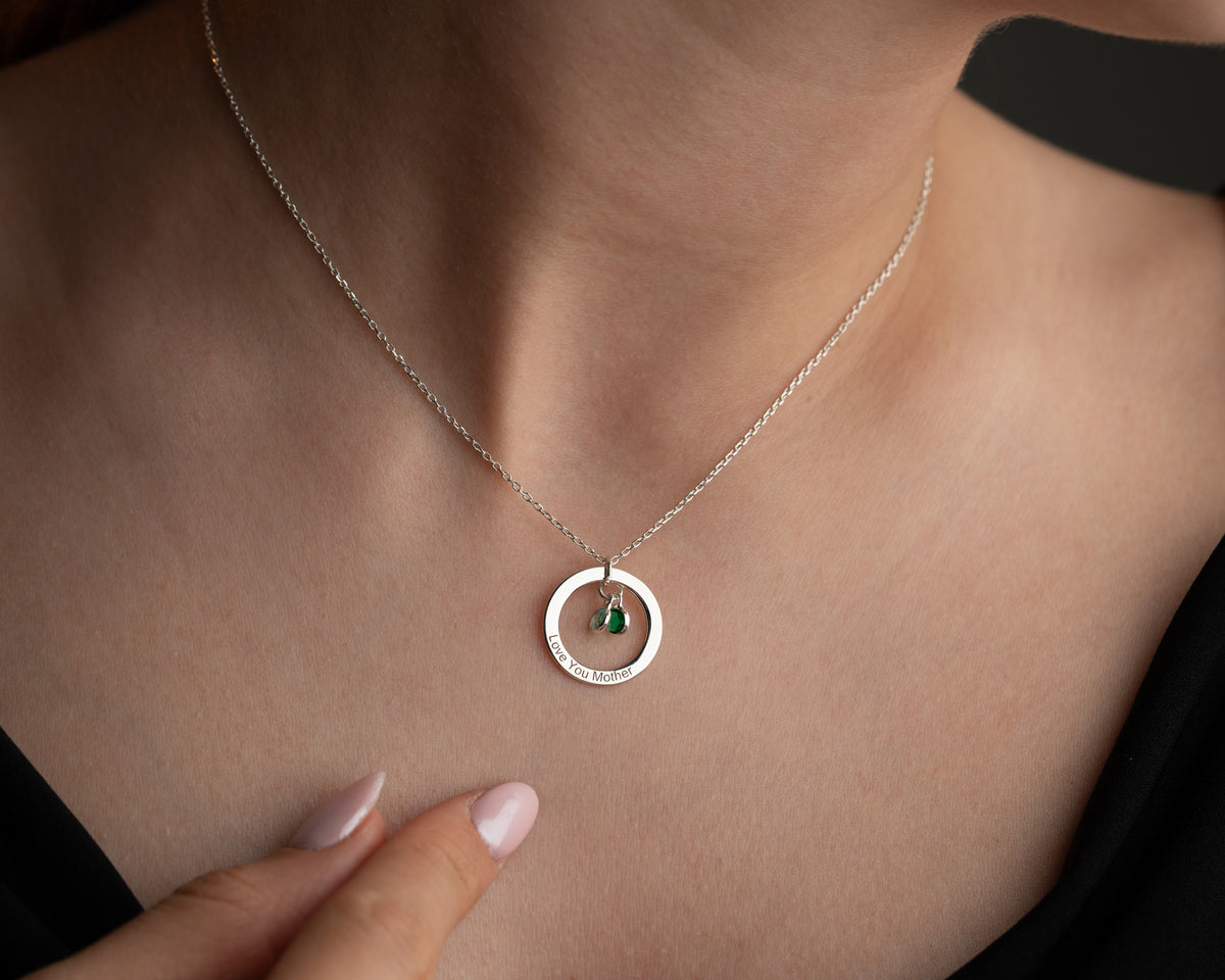 Engraved 925 sterling silver pendant necklace with birthstones, Artizian handmade jewelry since 1999