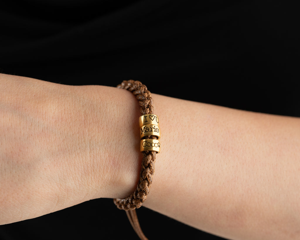 Women's hand-braided bracelet with personalized charms, made to order