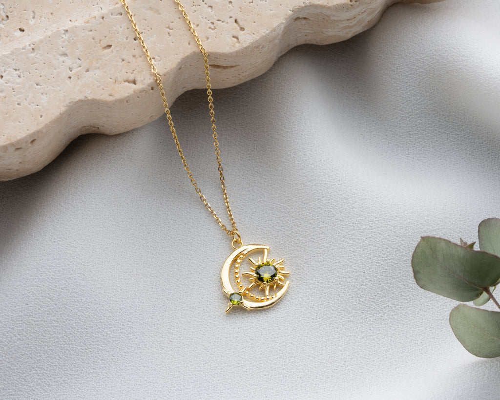 Personalized moon and sun celestial necklace, a personalized jewelry gift