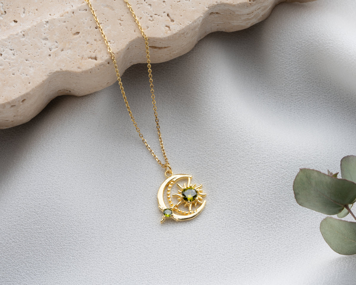 Personalized moon and sun celestial necklace, a personalized jewelry gift