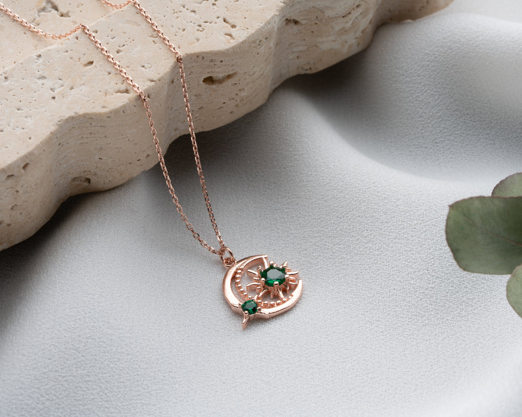 Personalized moon and sun celestial necklace, Artizian handmade jewelry since 1999
