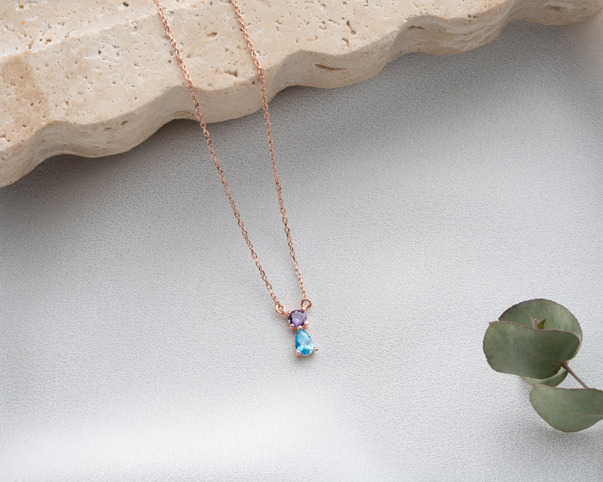 Dainty 925 sterling silver birthstone necklace for mom, handmade by Artizian