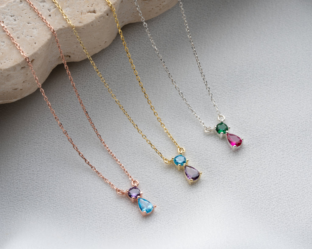 Dainty 925 sterling silver birthstone necklace for mom, made to order