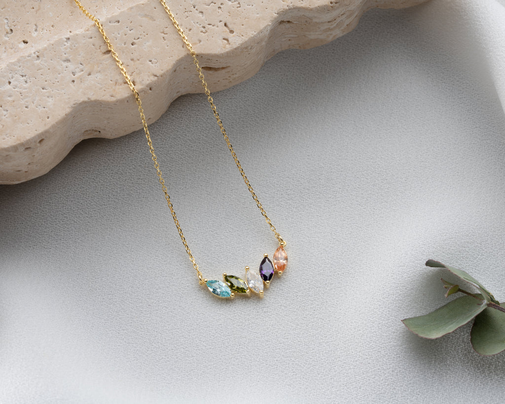 Custom 925 sterling silver birthstone necklace for mom, handmade by Artizian