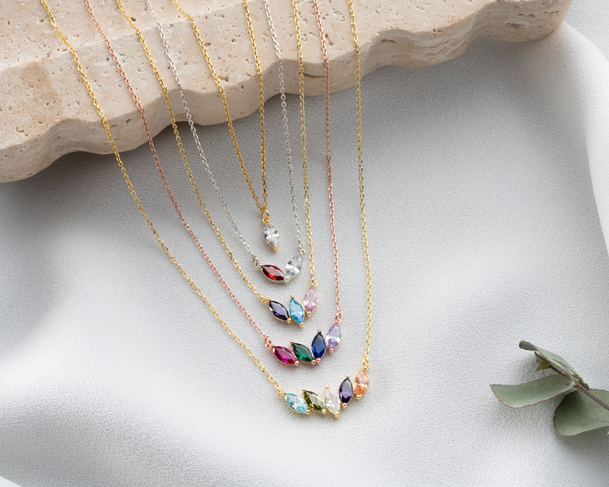 Custom 925 sterling silver birthstone necklace for mom, handmade by Artizian
