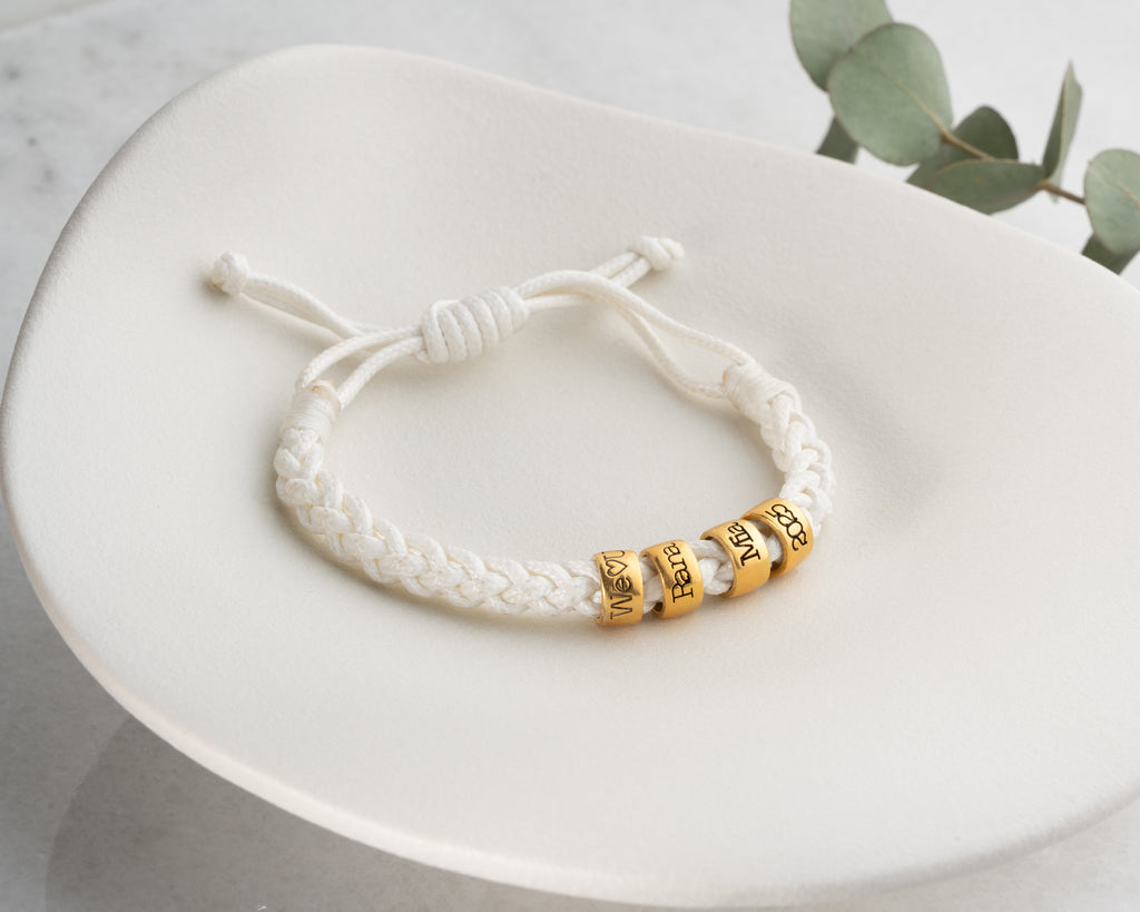 Women's hand-braided bracelet with personalized charms, made to order
