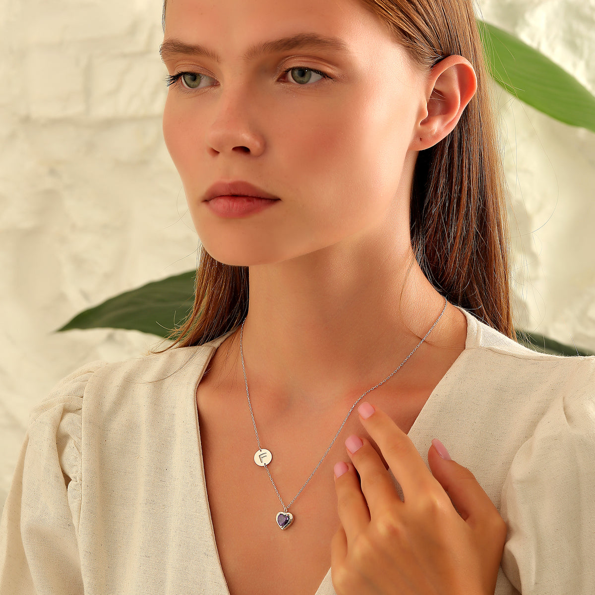 Initial necklace with heart birthstone charm, crafted in the Artizian studio