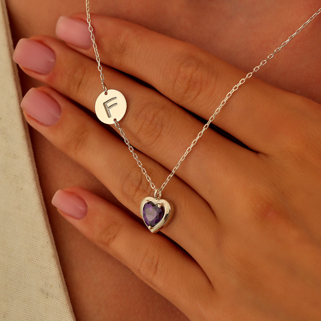 Minimalist initial necklace with birthstone, made to order