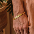 Men's sterling silver Cuban curb chain ID bracelet with engraved name plate, handmade by Artizian