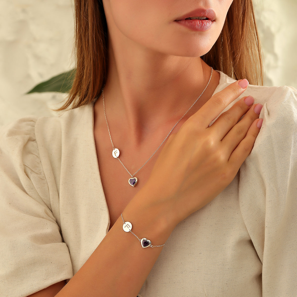 Initial bracelet with heart birthstone charm, a personalized jewelry gift