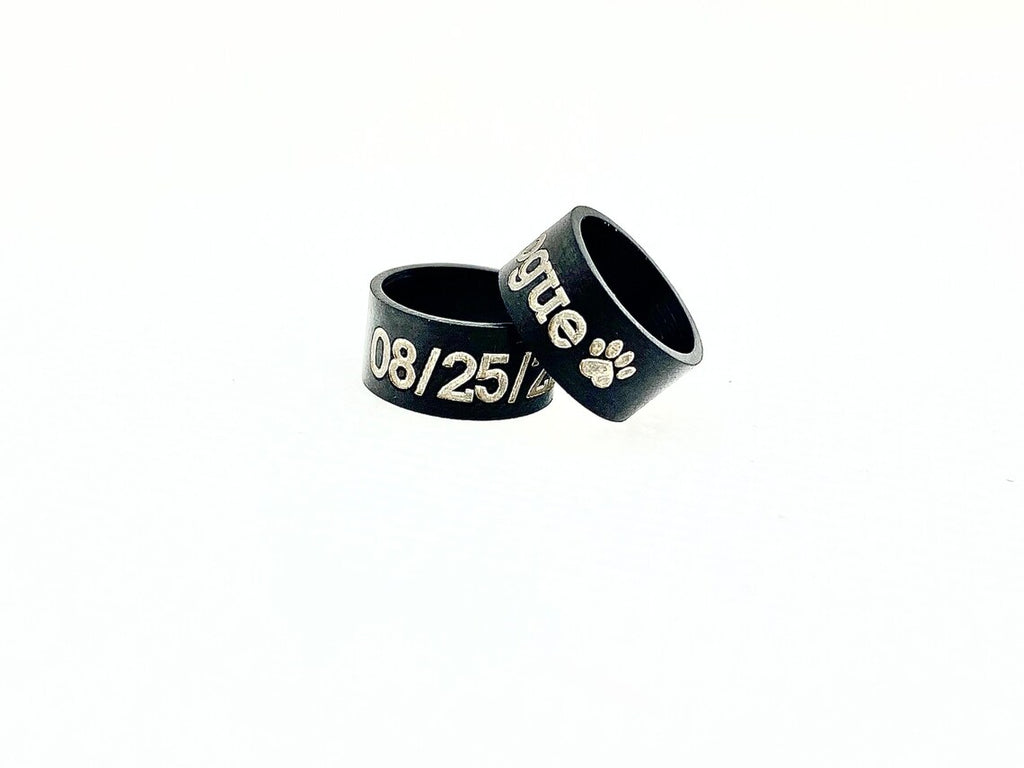 Black steel engraved bead charm with 8mm hole for leather bracelets