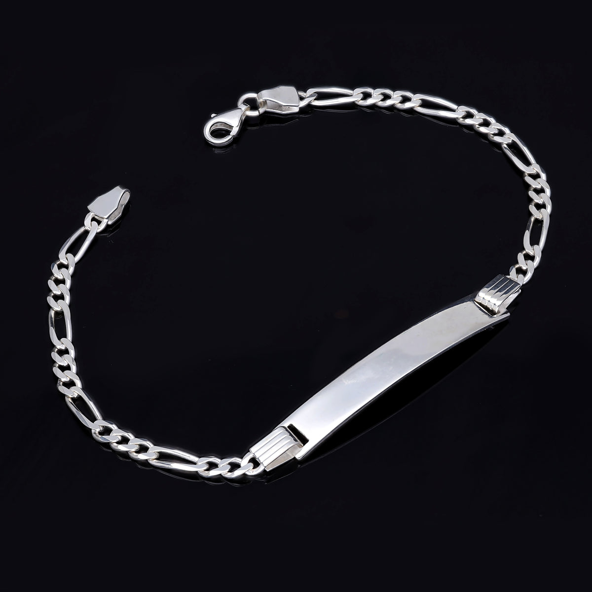 Men's sterling silver Figaro ID bracelet with engraved name plate, made to order