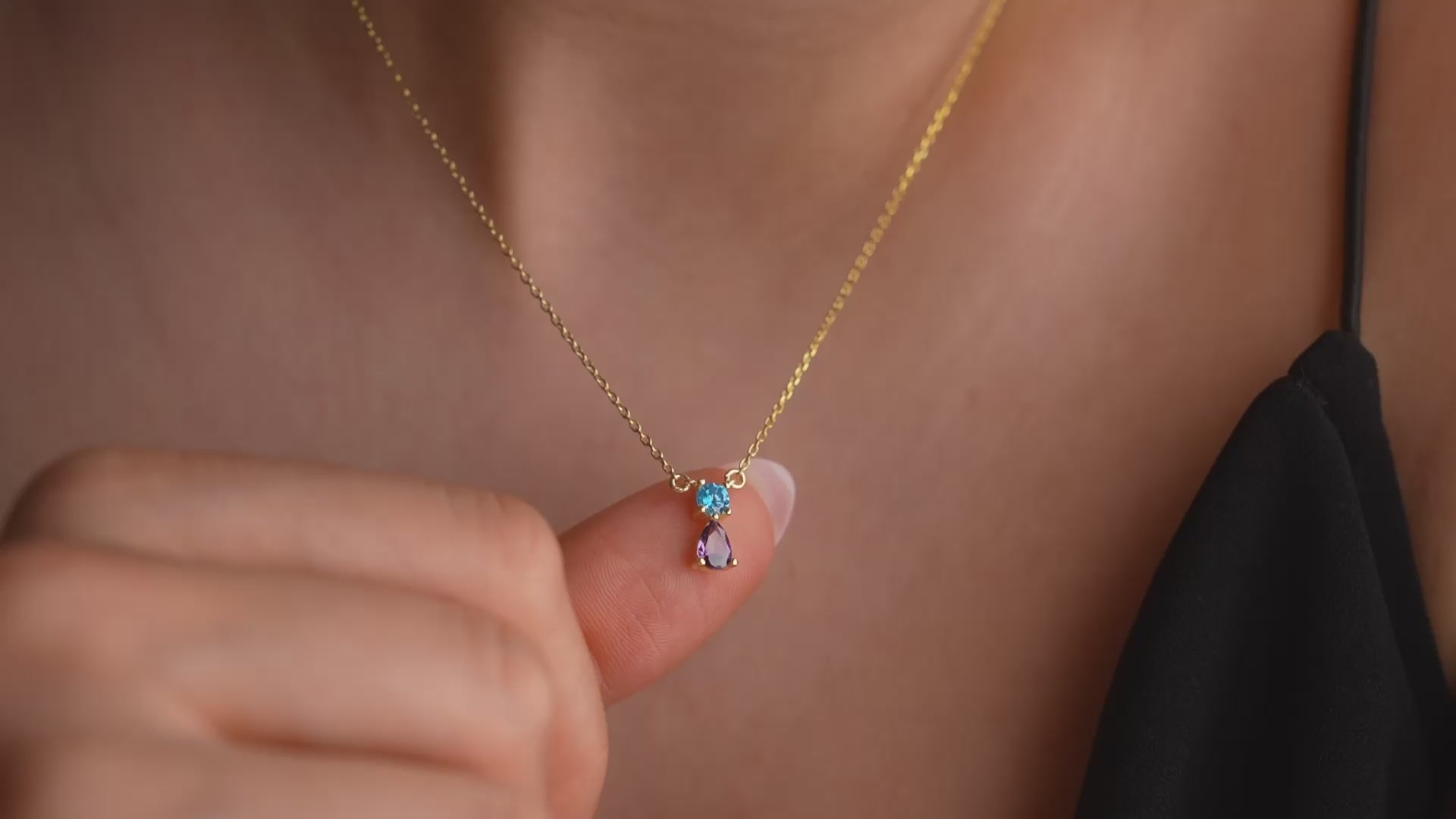 Video of Dainty Birthstone Necklace, handmade and engraved by Artizian