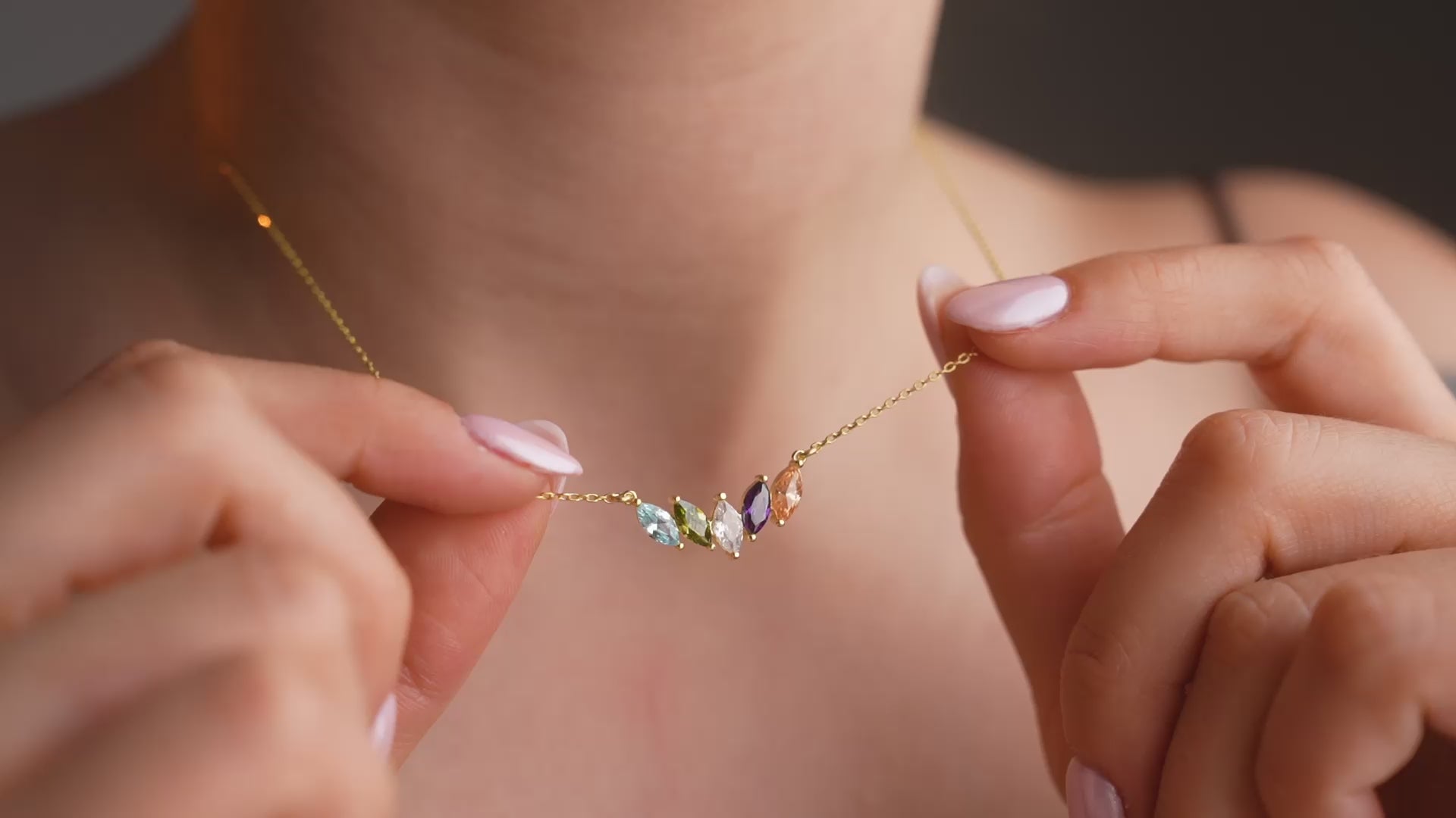 Video of Custom Birthstone Necklace, handmade and engraved by Artizian