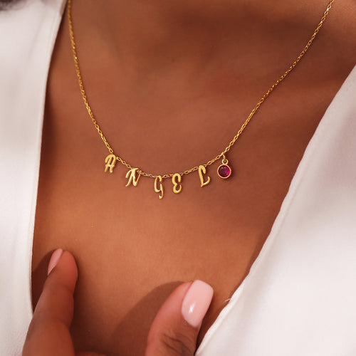 Birthstone letter initial necklace in 925 sterling silver, made to order