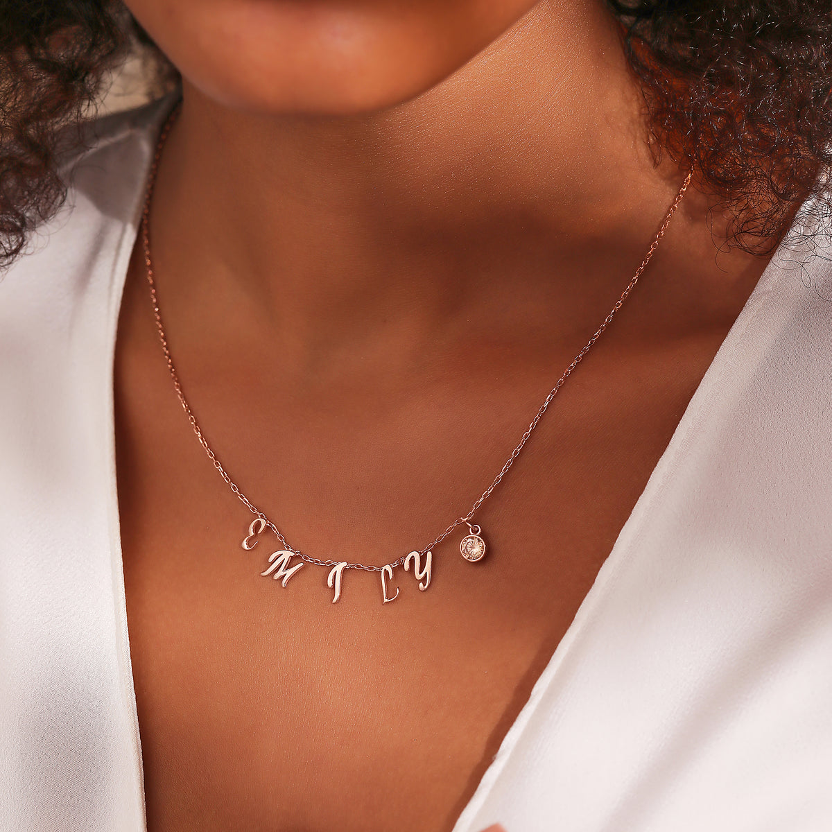 Birthstone letter initial necklace in 925 sterling silver, handmade by Artizian