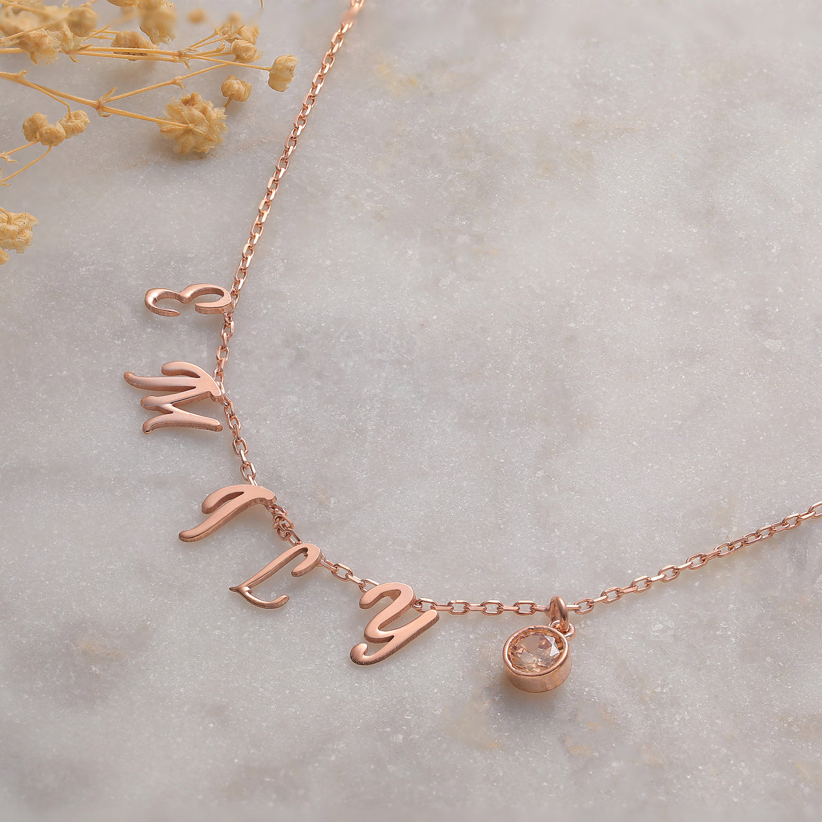 Birthstone letter initial necklace in 925 sterling silver, a personalized jewelry gift