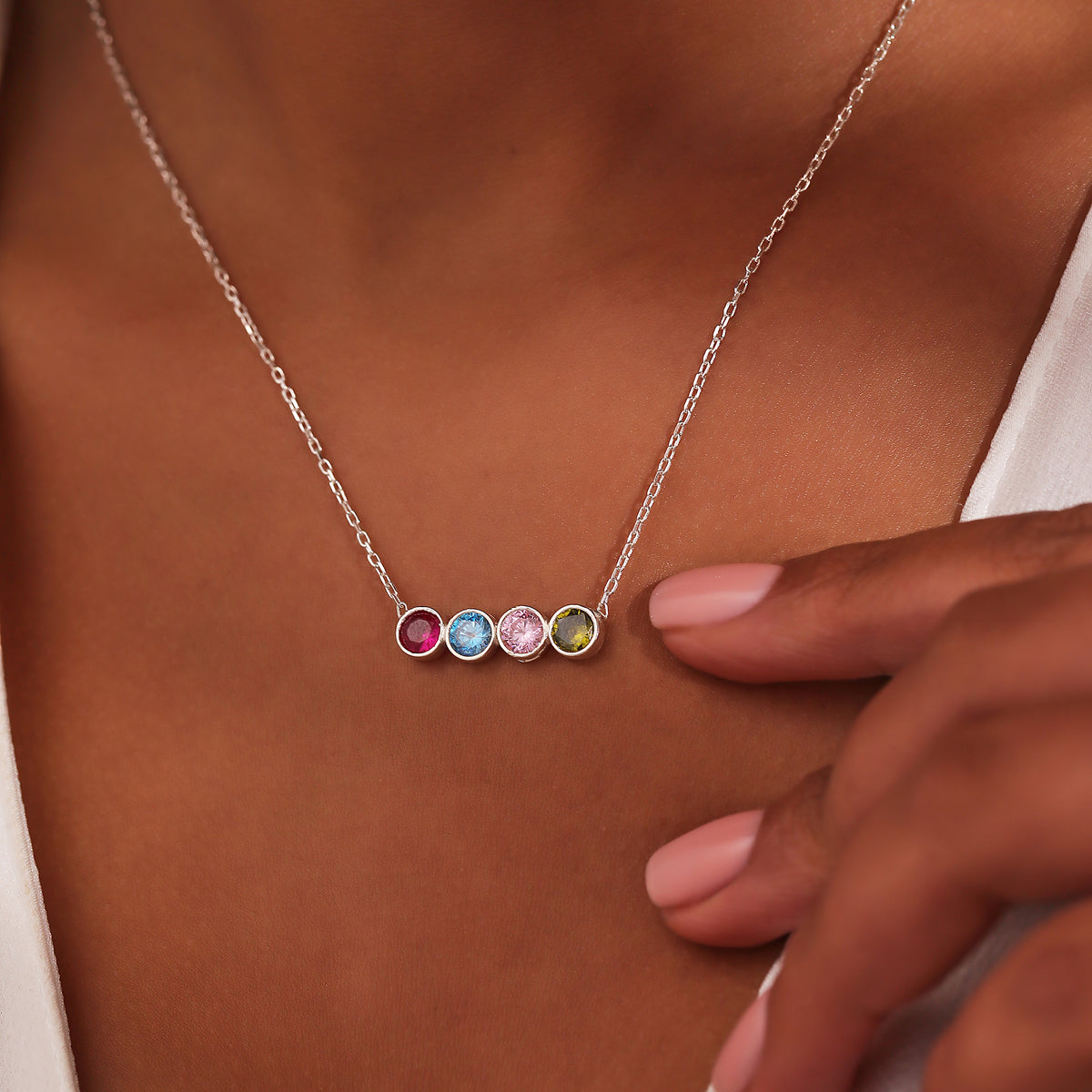 Minimalist 925 sterling silver birthstone necklace with charms, a personalized jewelry gift