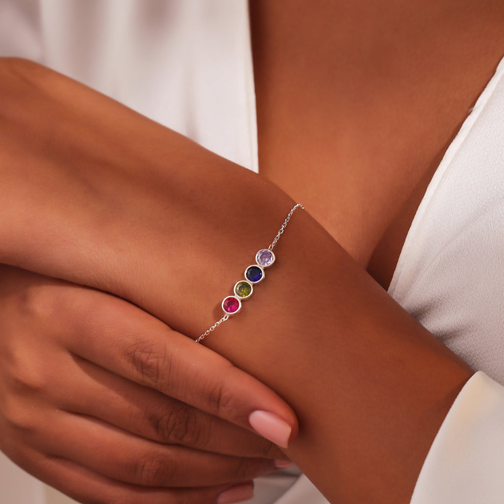 Dainty 925 sterling silver birthstone bracelet with circle charms, Artizian handmade jewelry since 1999