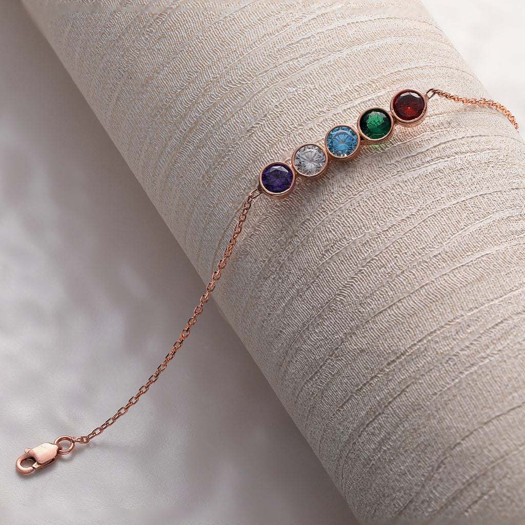 Dainty 925 sterling silver birthstone bracelet with circle charms, handmade by Artizian