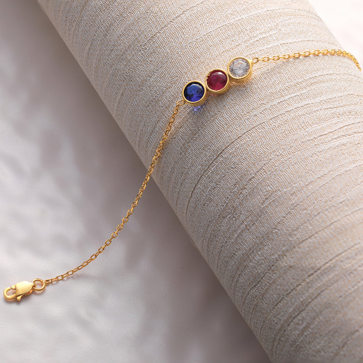 Dainty 925 sterling silver birthstone bracelet with circle charms, made to order