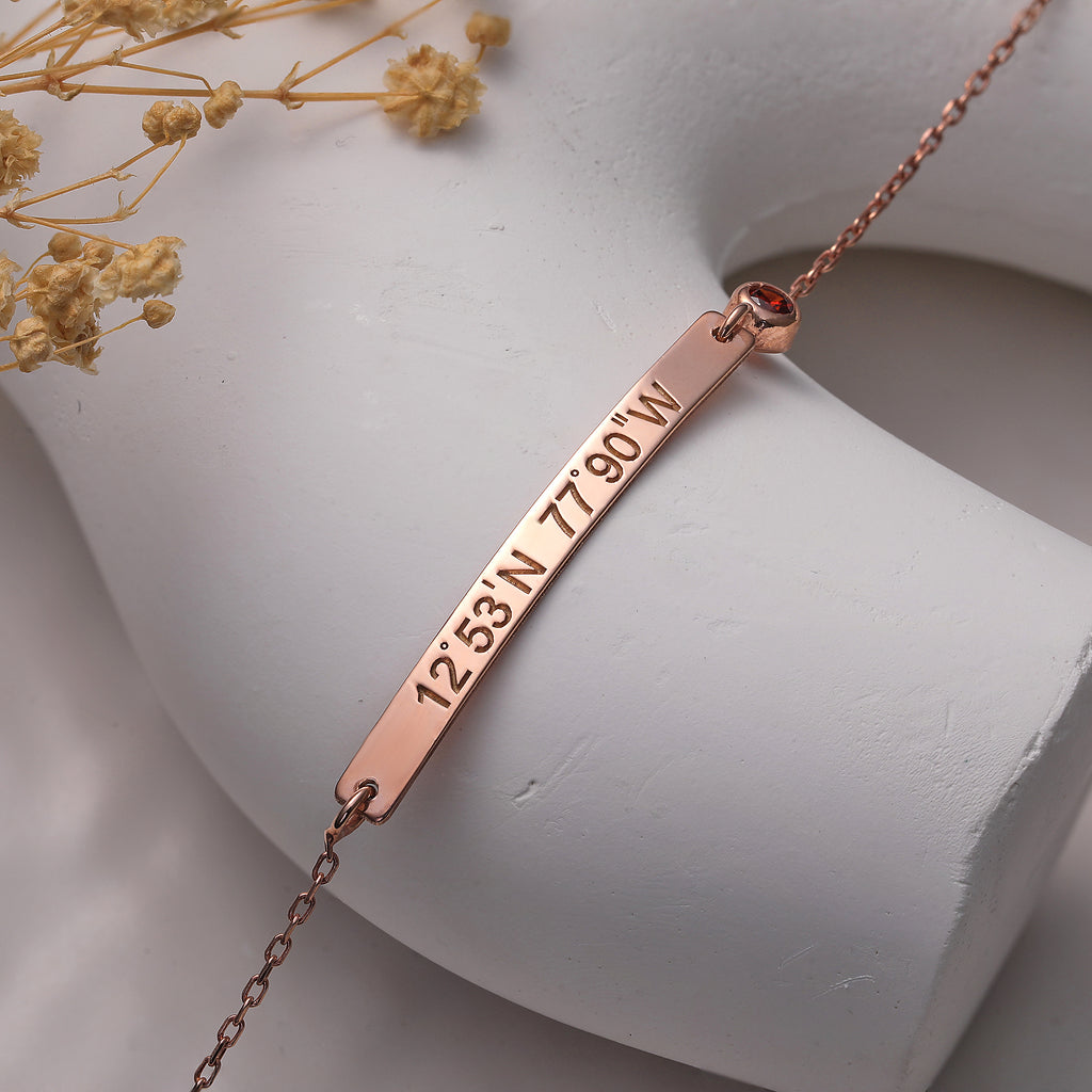 Women's name plate bracelet with birthstone, a personalized jewelry gift