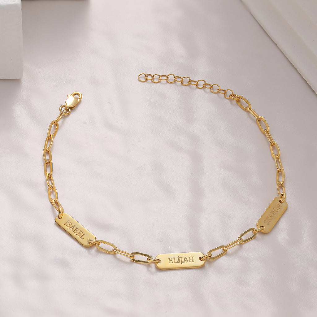 Paperclip chain bracelet with personalized engraved charms, made to order